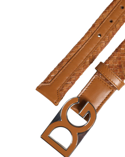 Dolce & Gabbana Brown Braided Metal DG Logo Buckle Belt