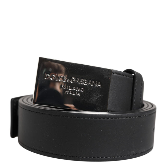 Dolce & Gabbana Black Leather Classic Metal Logo Buckle Belt