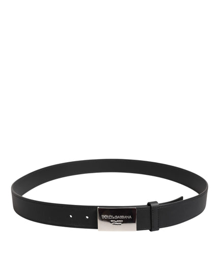 Dolce & Gabbana Black Leather Classic Metal Logo Buckle Belt