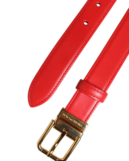 Dolce & Gabbana Red Leather Gold Metal Buckle Cintura Belt