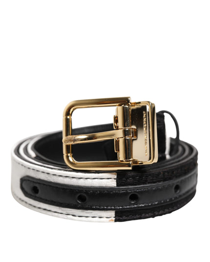 Dolce & Gabbana Black White Patchwork Gold Metal Buckle Belt