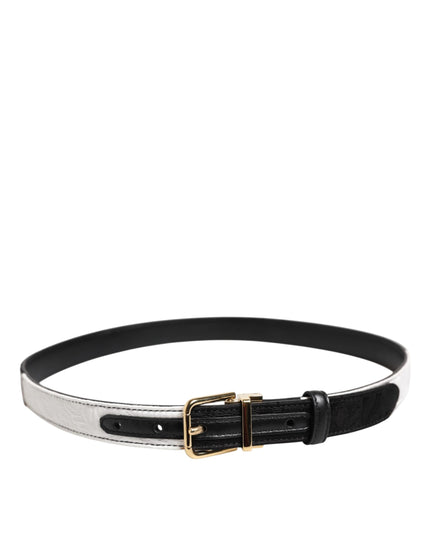 Dolce & Gabbana Black White Patchwork Gold Metal Buckle Belt