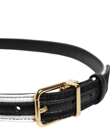 Dolce & Gabbana Black White Patchwork Gold Metal Buckle Belt