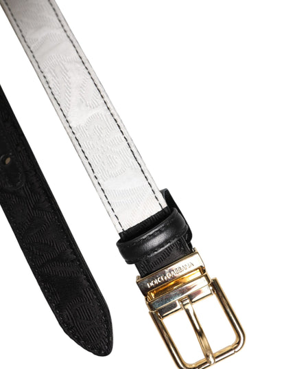 Dolce & Gabbana Black White Patchwork Gold Metal Buckle Belt