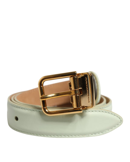 Dolce & Gabbana Light Green Leather Gold Metal Buckle Belt