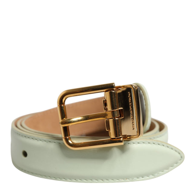 Dolce & Gabbana Light Green Leather Gold Metal Buckle Belt