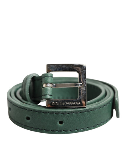 Dolce & Gabbana Dark Green Leather Silver Metal Buckle Belt