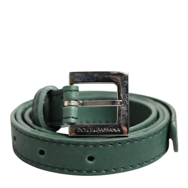 Dolce & Gabbana Dark Green Leather Silver Metal Buckle Belt