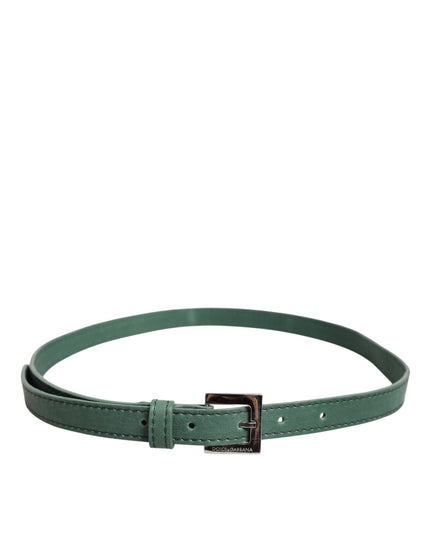 Dolce & Gabbana Dark Green Leather Silver Metal Buckle Belt