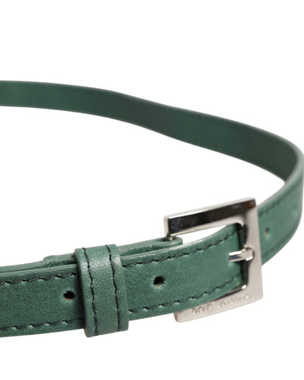 Dolce & Gabbana Dark Green Leather Silver Metal Buckle Belt
