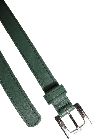 Dolce & Gabbana Dark Green Leather Silver Metal Buckle Belt