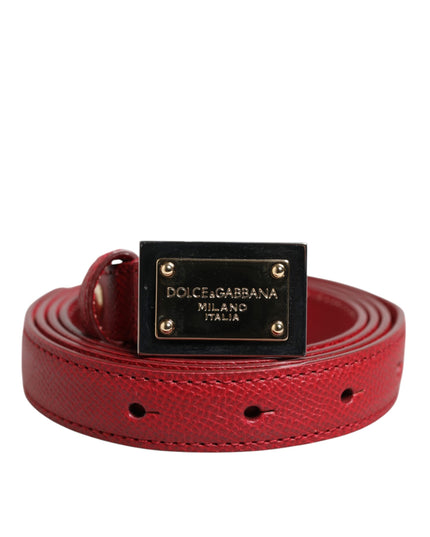 Dolce & Gabbana Red Leather Square Metal Buckle Cintura Belt