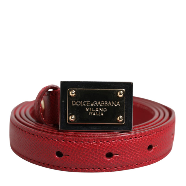 Dolce & Gabbana Red Leather Square Metal Buckle Cintura Belt