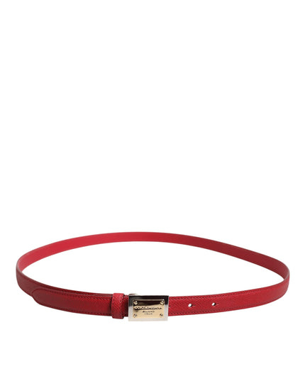 Dolce & Gabbana Red Leather Square Metal Buckle Cintura Belt