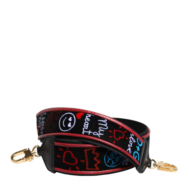 Dolce & Gabbana Black Cotton Printed Women Bag Accessory Shoulder Strap