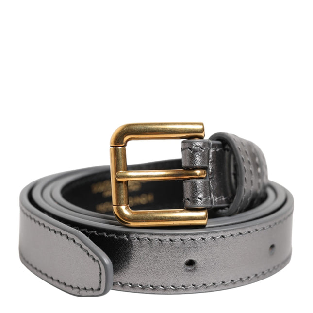 Dolce & Gabbana Silver Logo Engraved Metal Waist Buckle Belt