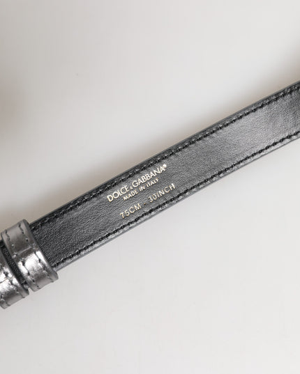 Dolce & Gabbana Silver Logo Engraved Metal Waist Buckle Belt