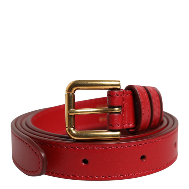 Dolce & Gabbana Red Logo Engraved Metal Waist Buckle Belt