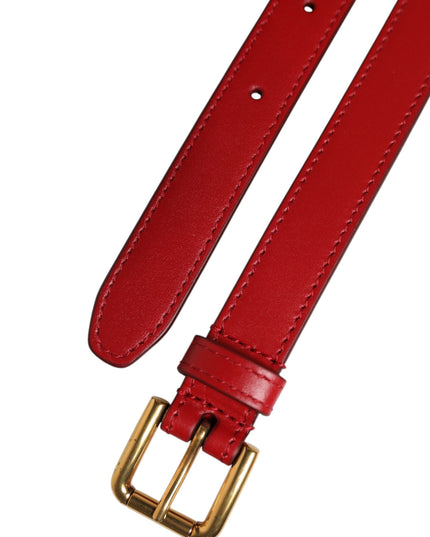 Dolce & Gabbana Red Logo Engraved Metal Waist Buckle Belt