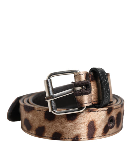 Dolce & Gabbana Brown Leopard Silver Metal Buckle Belt