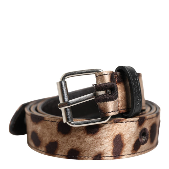 Dolce & Gabbana Brown Leopard Silver Metal Buckle Belt