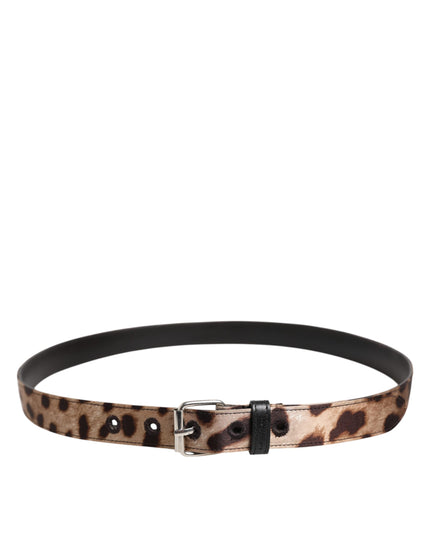 Dolce & Gabbana Brown Leopard Silver Metal Buckle Belt