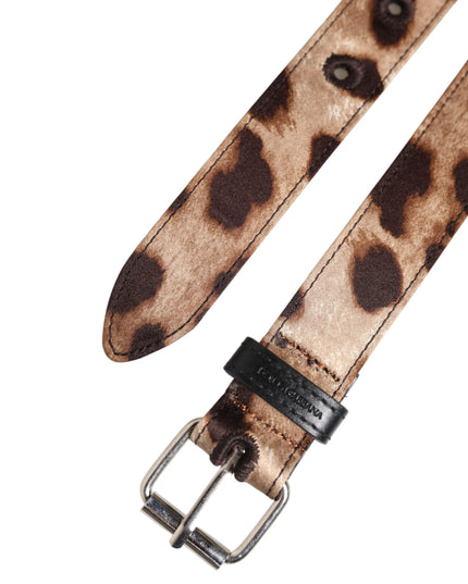 Dolce & Gabbana Brown Leopard Silver Metal Buckle Belt