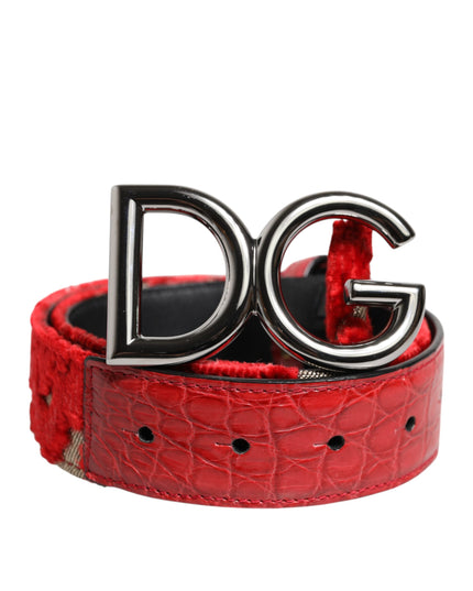 Dolce & Gabbana Red Viscose Silver DG Logo Metal Buckle Belt
