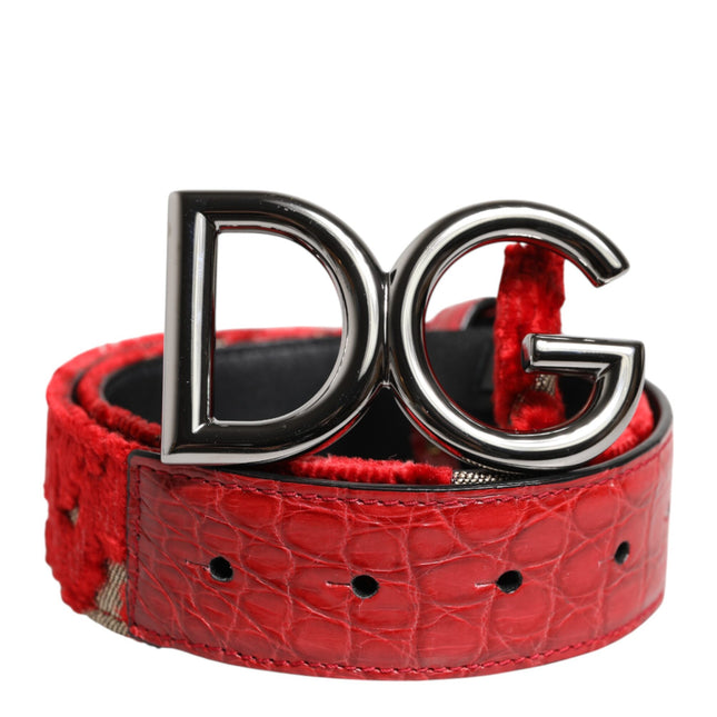 Dolce & Gabbana Red Viscose Silver DG Logo Metal Buckle Belt