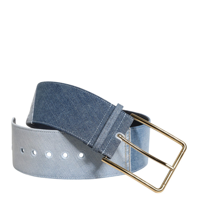Dolce & Gabbana Two Tone Blue Denim Gold Metal Buckle Belt