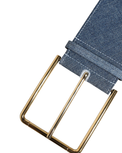 Dolce & Gabbana Two Tone Blue Denim Gold Metal Buckle Belt