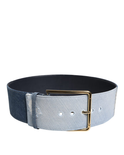 Dolce & Gabbana Two Tone Blue Denim Gold Metal Buckle Belt