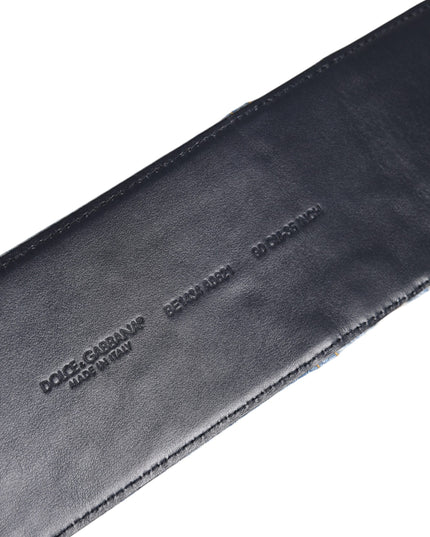 Dolce & Gabbana Two Tone Blue Denim Gold Metal Buckle Belt