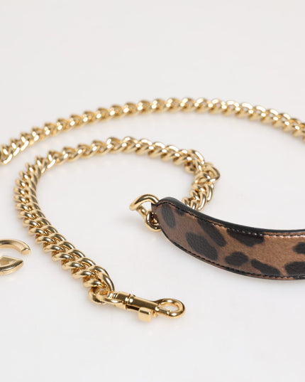 Dolce & Gabbana Brown Leopard Gold Brass Chain Accessory Shoulder Strap