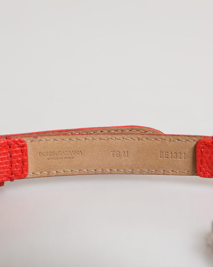 Dolce & Gabbana Red Leather Silver Chain Floral Cintura Belt