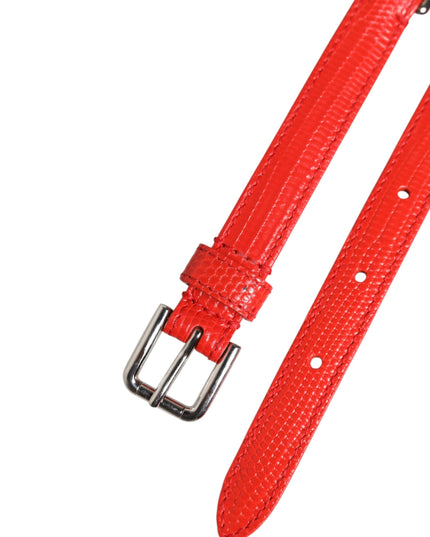 Dolce & Gabbana Red Leather Silver Chain Floral Cintura Belt