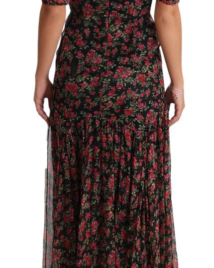 Dolce & Gabbana Black Floral Roses A-Line Shift Gown Dress