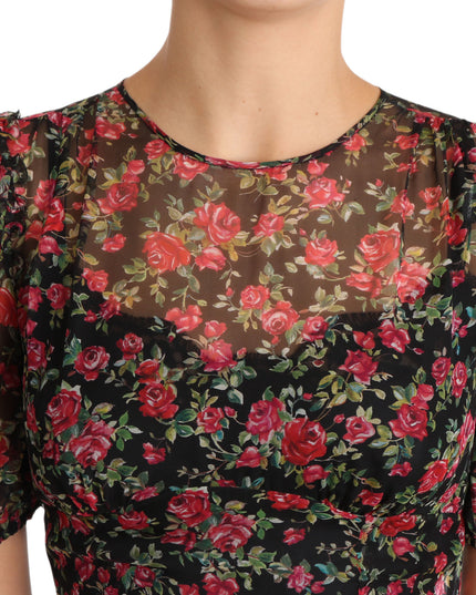 Dolce & Gabbana Black Floral Roses A-Line Shift Gown Dress
