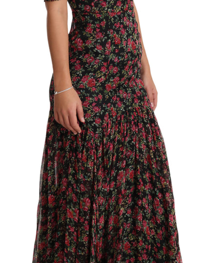 Dolce & Gabbana Black Floral Roses A-Line Shift Gown Dress