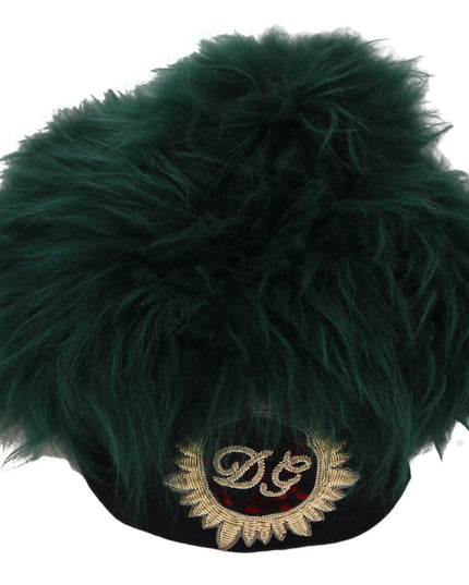 Dolce & Gabbana Green Fur DG Logo Embroidered Cloche Hat
