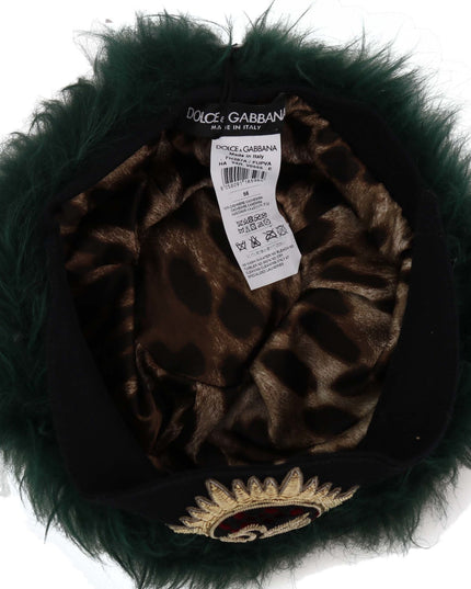 Dolce & Gabbana Green Fur DG Logo Embroidered Cloche Hat