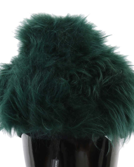Dolce & Gabbana Green Fur DG Logo Embroidered Cloche Hat
