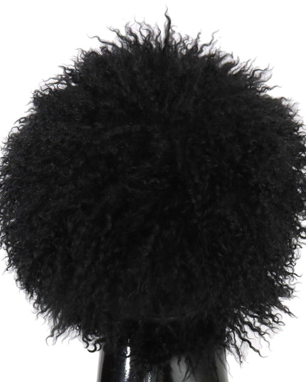 Dolce & Gabbana Black Tibet Lamb Fur Leather Gatsby Hat