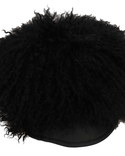 Dolce & Gabbana Black Tibet Lamb Fur Leather Gatsby Hat