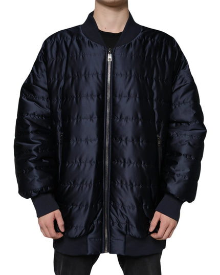 Dolce & Gabbana Dark Blue Quilted Full Zip Bomber Jacket