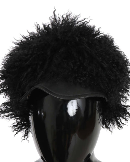 Dolce & Gabbana Black Tibet Lamb Fur Leather Gatsby Hat
