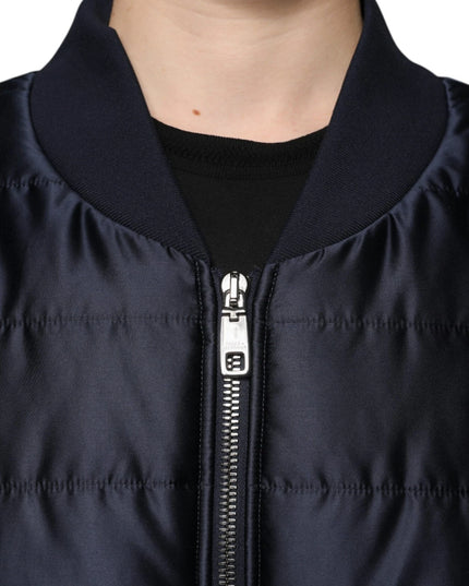 Dolce & Gabbana Dark Blue Quilted Full Zip Bomber Jacket