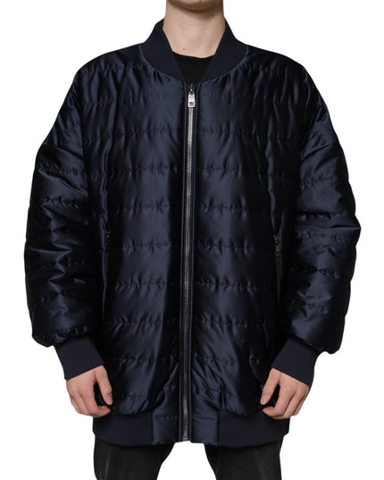 Dolce & Gabbana Dark Blue Quilted Full Zip Bomber Jacket
