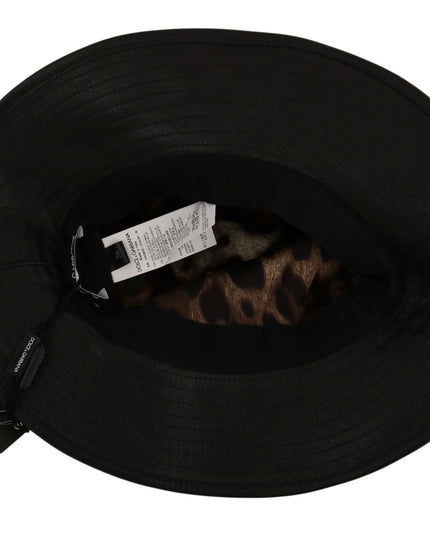 Dolce & Gabbana Black Leather DG Coin Crystal Wide Brim Hat