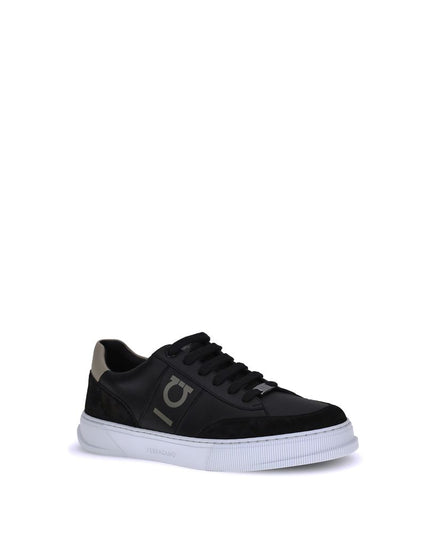 Ferragamo Black Calf Leather Bos Taurus Low Top Sneakers